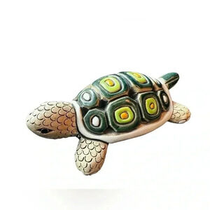 Vintage Artesania Rinconada Uruguay Green Turtle Art Pottery Figurine Signed